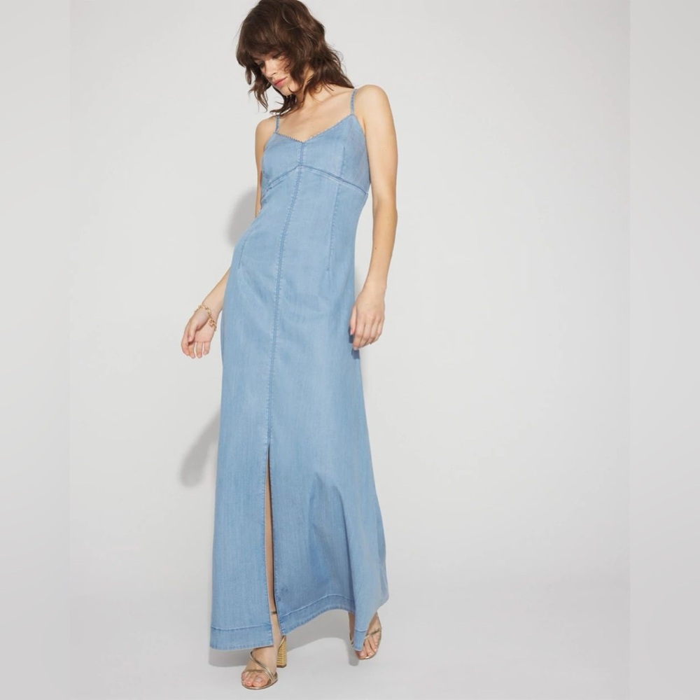 NEW $180 WHBM Chain Detail Denim Maxi Dress